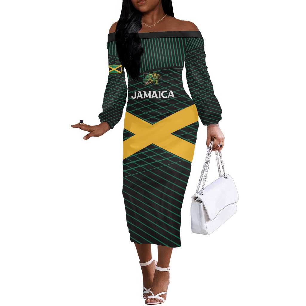 Jamaica Rugby Custom Off The Shoulder Long Sleeve Dress Go Champions