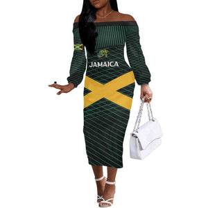 Jamaica Rugby Custom Off The Shoulder Long Sleeve Dress Go Champions