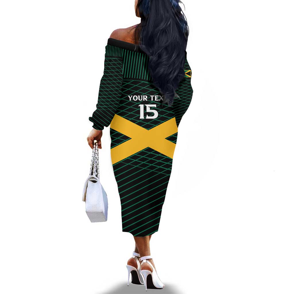 Jamaica Rugby Custom Off The Shoulder Long Sleeve Dress Go Champions