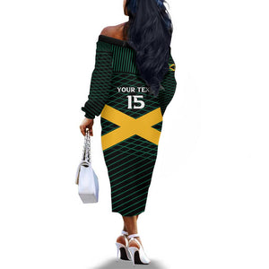Jamaica Rugby Custom Off The Shoulder Long Sleeve Dress Go Champions