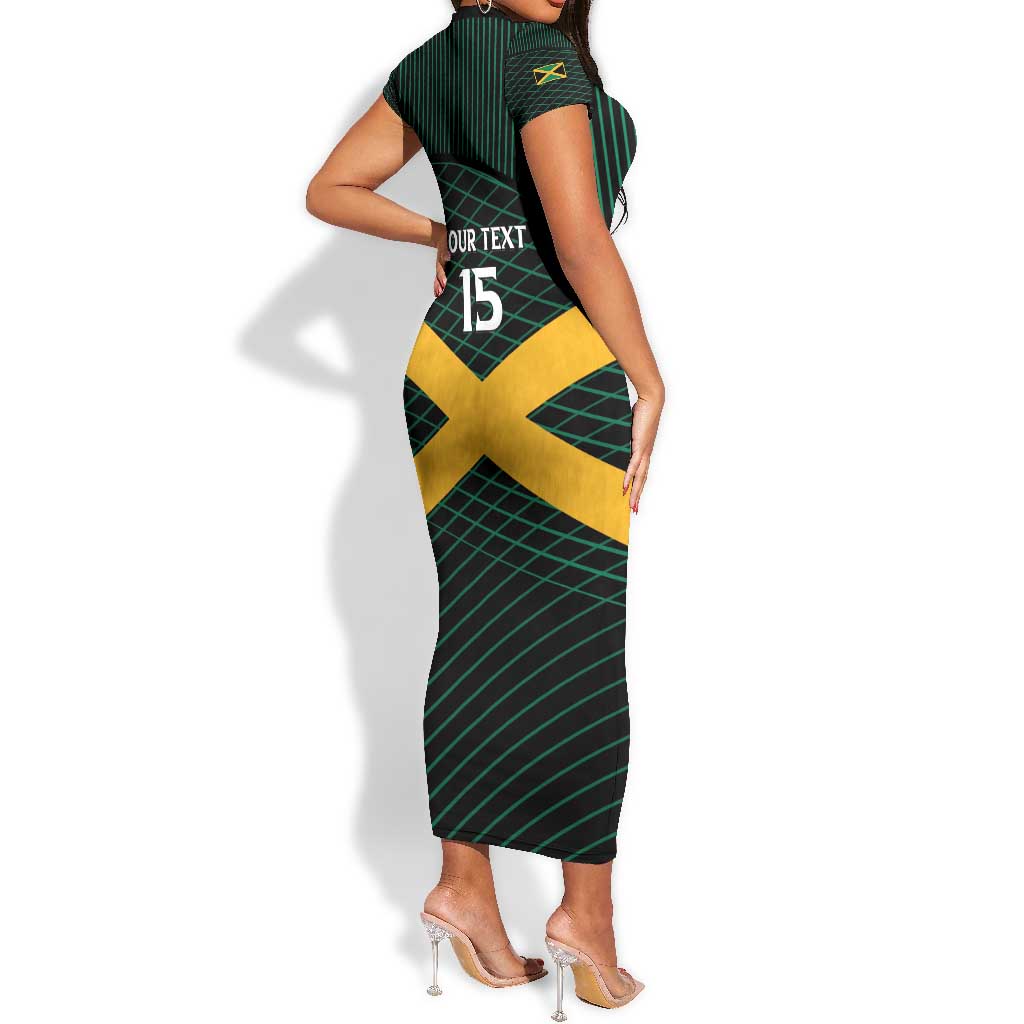 Jamaica Rugby Custom Short Sleeve Bodycon Dress Go Champions by AfricanPride Jamaica Rugby Custom Short Sleeve Bodycon Dress Go Champions by AfricanPride