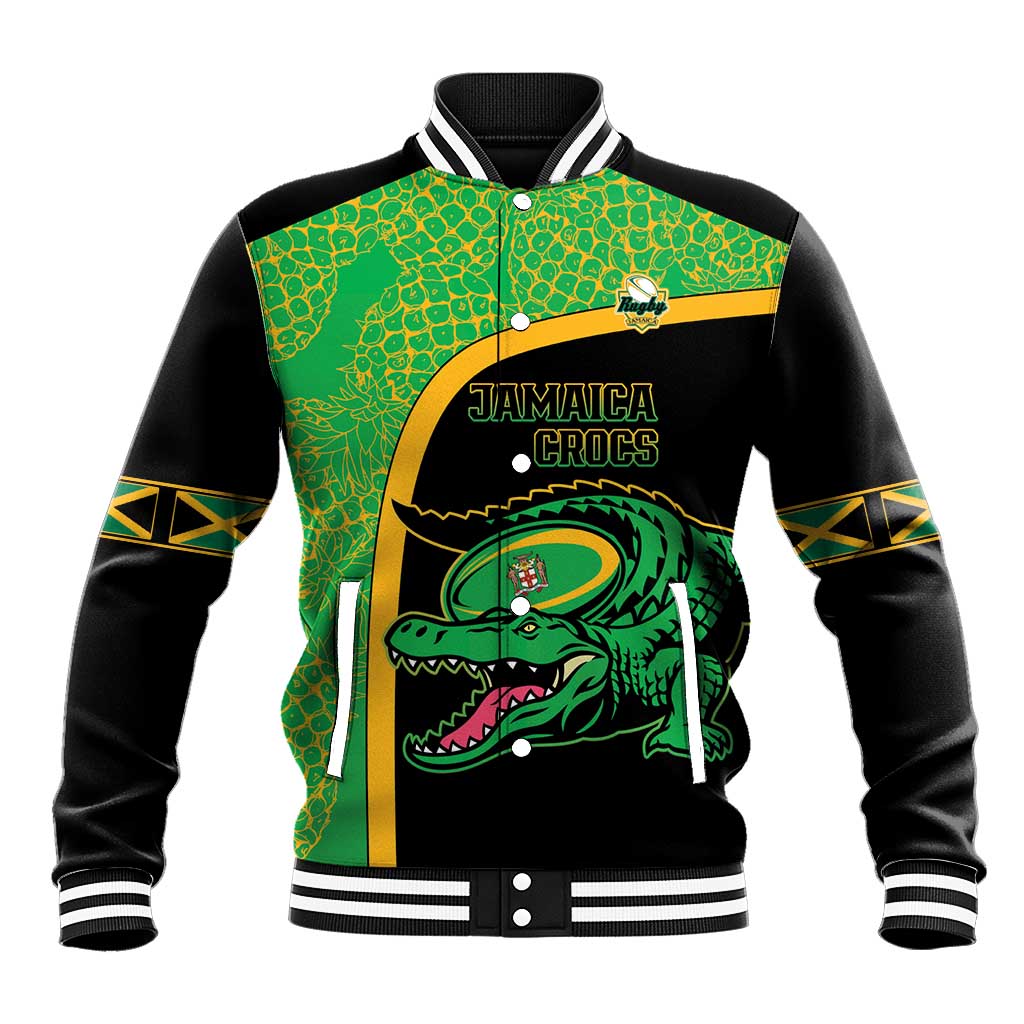 Jamaica Rugby Custom Baseball Jacket Go Champions - Pineapple Pattern