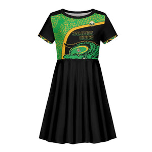 Jamaica Rugby Custom Kid Short Sleeve Dress Go Champions - Pineapple Pattern