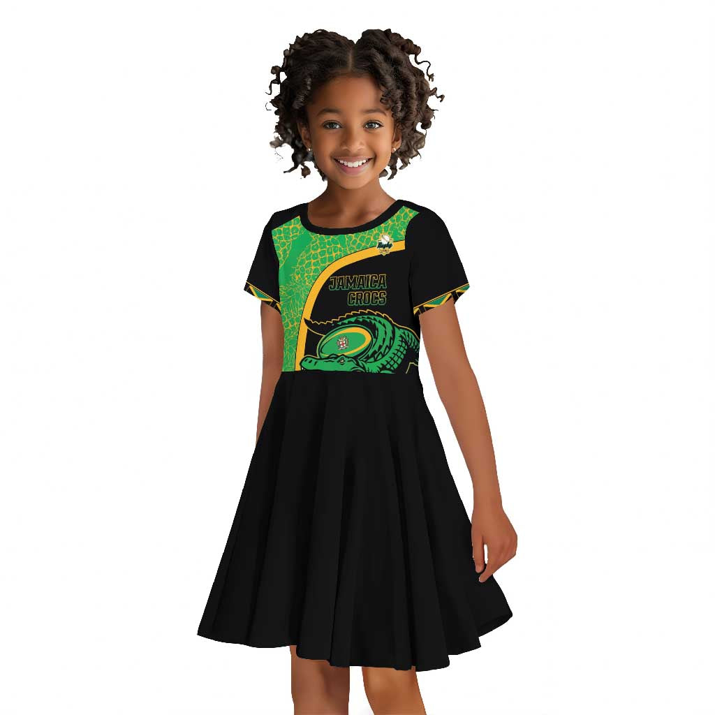 Jamaica Rugby Custom Kid Short Sleeve Dress Go Champions - Pineapple Pattern