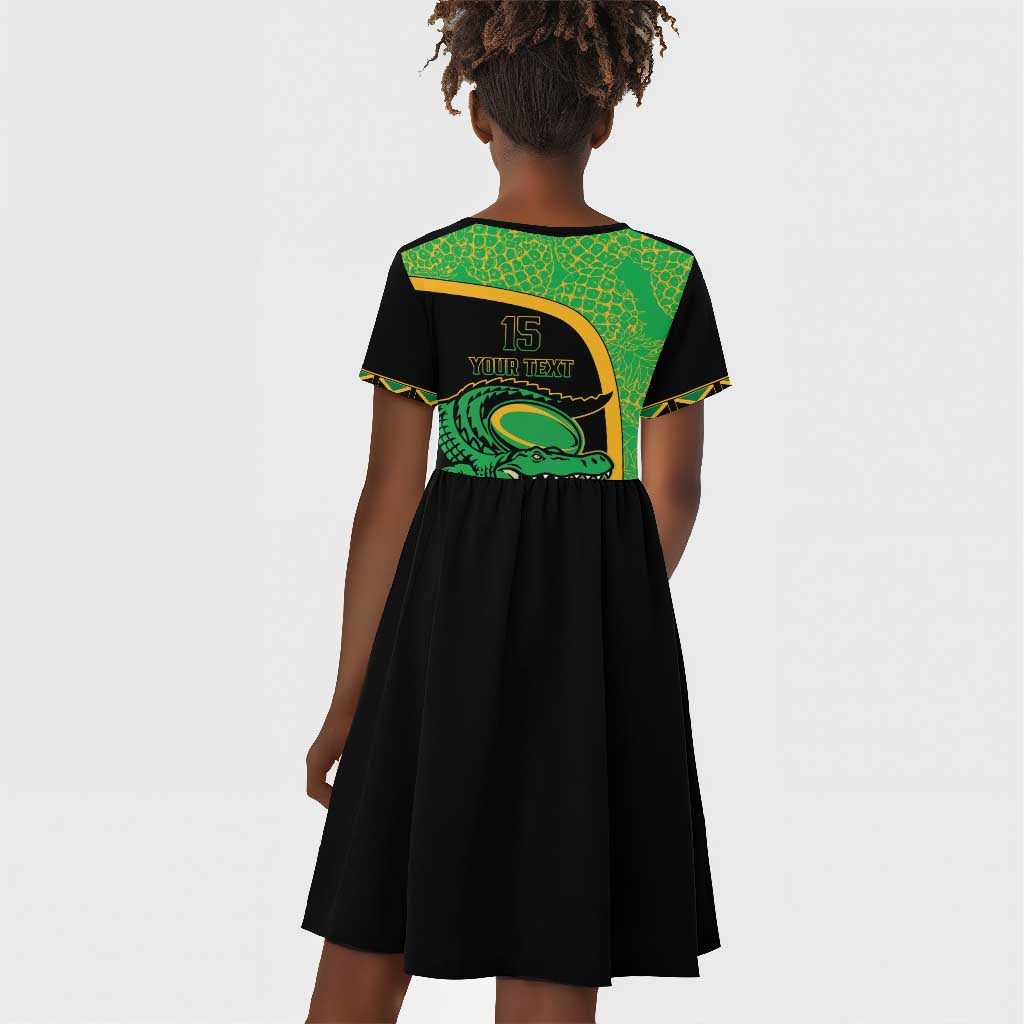 Jamaica Rugby Custom Kid Short Sleeve Dress Go Champions - Pineapple Pattern