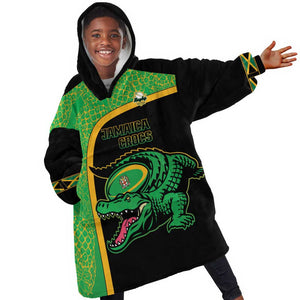 Jamaica Rugby Custom Kid Wearable Blanket Hoodie Go Champions - Pineapple Pattern