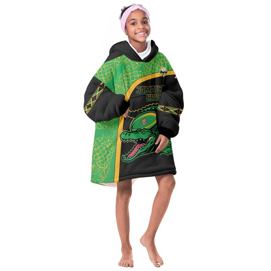 Jamaica Rugby Custom Kid Wearable Blanket Hoodie Go Champions - Pineapple Pattern