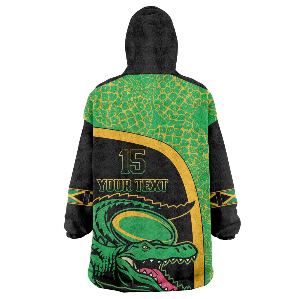 Jamaica Rugby Custom Kid Wearable Blanket Hoodie Go Champions - Pineapple Pattern