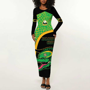 Jamaica Rugby Custom Long Sleeve Bodycon Dress Go Champions - Pineapple Pattern
