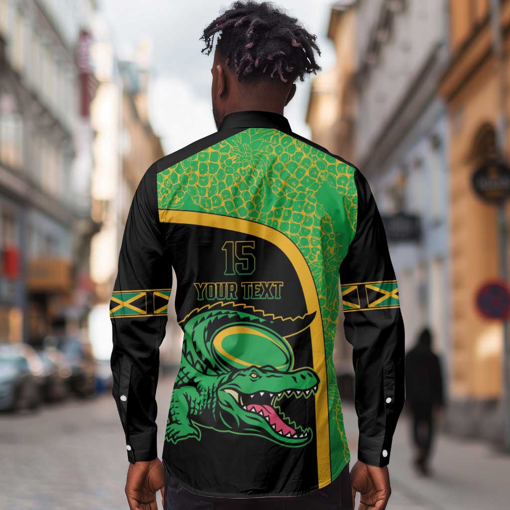 Jamaica Rugby Custom Long Sleeve Button Shirt Go Champions - Pineapple Pattern