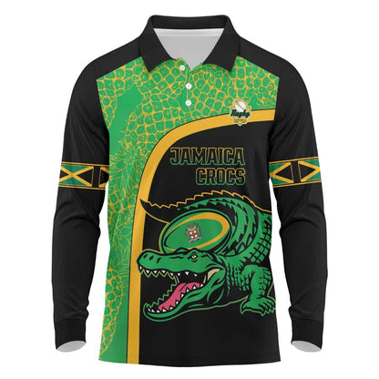 Jamaica Rugby Custom Long Sleeve Polo Shirt Go Champions - Pineapple Pattern