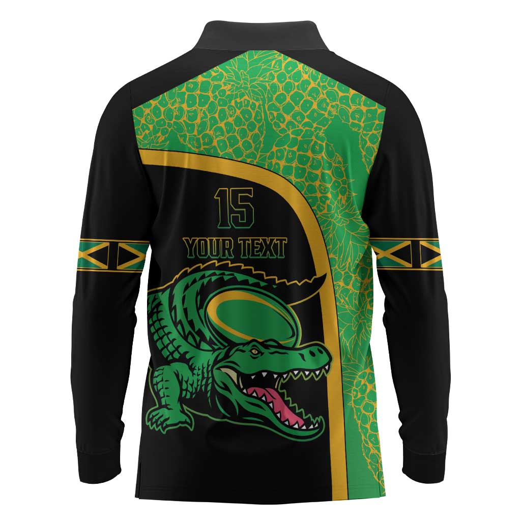Jamaica Rugby Custom Long Sleeve Polo Shirt Go Champions - Pineapple Pattern