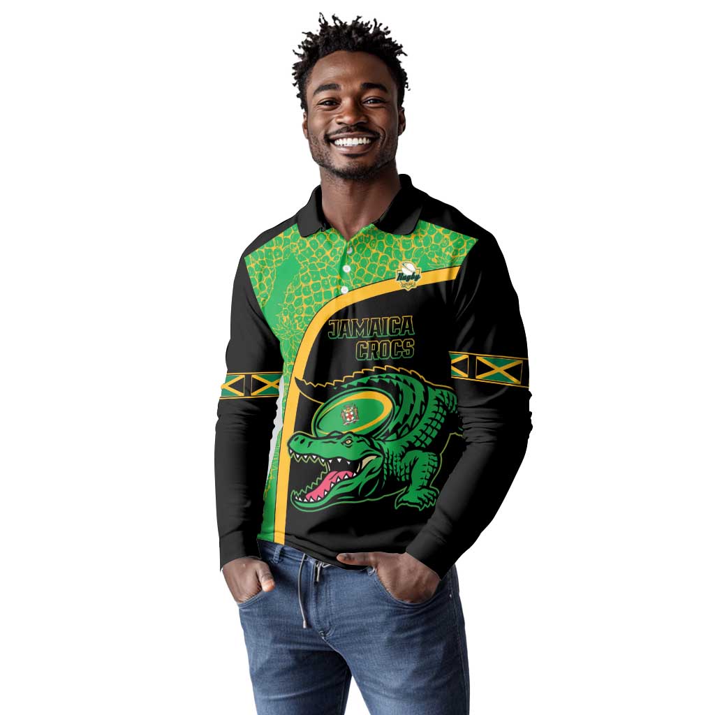 Jamaica Rugby Custom Long Sleeve Polo Shirt Go Champions - Pineapple Pattern