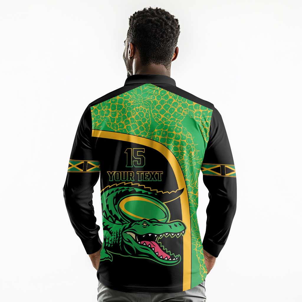 Jamaica Rugby Custom Long Sleeve Polo Shirt Go Champions - Pineapple Pattern