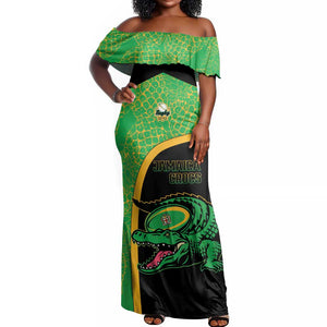 Jamaica Rugby Custom Off Shoulder Maxi Dress Go Champions - Pineapple Pattern