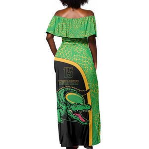 Jamaica Rugby Custom Off Shoulder Maxi Dress Go Champions - Pineapple Pattern