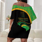 Jamaica Rugby Custom Off Shoulder Short Dress Go Champions - Pineapple Pattern