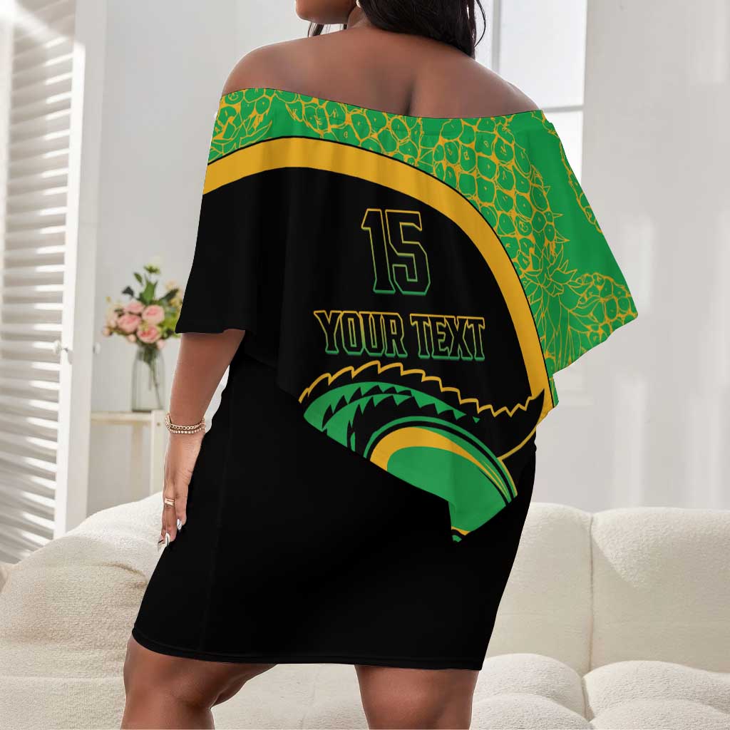 Jamaica Rugby Custom Off Shoulder Short Dress Go Champions - Pineapple Pattern