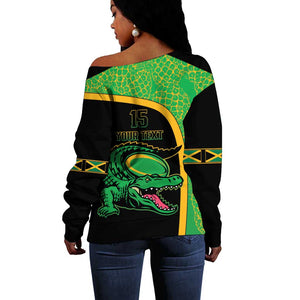 Jamaica Rugby Custom Off Shoulder Sweater Go Champions - Pineapple Pattern