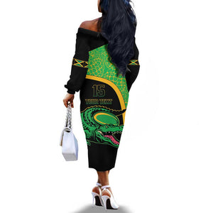 Jamaica Rugby Custom Off The Shoulder Long Sleeve Dress Go Champions - Pineapple Pattern