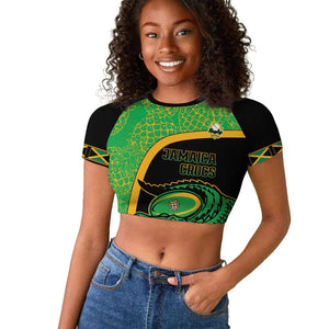 Jamaica Rugby Custom Raglan Cropped T shirt Go Champions - Pineapple Pattern