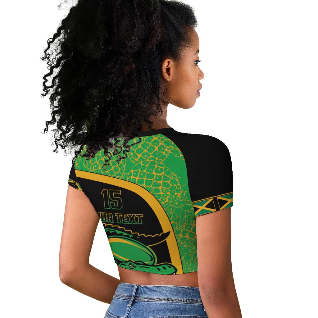 Jamaica Rugby Custom Raglan Cropped T shirt Go Champions - Pineapple Pattern