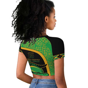 Jamaica Rugby Custom Raglan Cropped T shirt Go Champions - Pineapple Pattern
