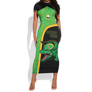 Jamaica Rugby Custom Short Sleeve Bodycon Dress Go Champions - Pineapple Pattern