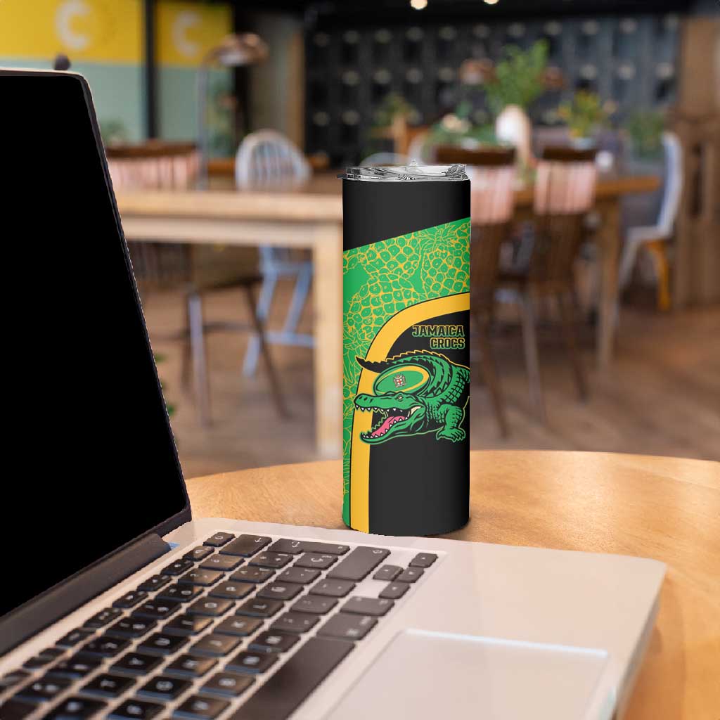 Jamaica Rugby Custom Skinny Tumbler Go Champions - Pineapple Pattern