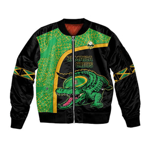 Jamaica Rugby Custom Sleeve Zip Bomber Jacket Go Champions - Pineapple Pattern