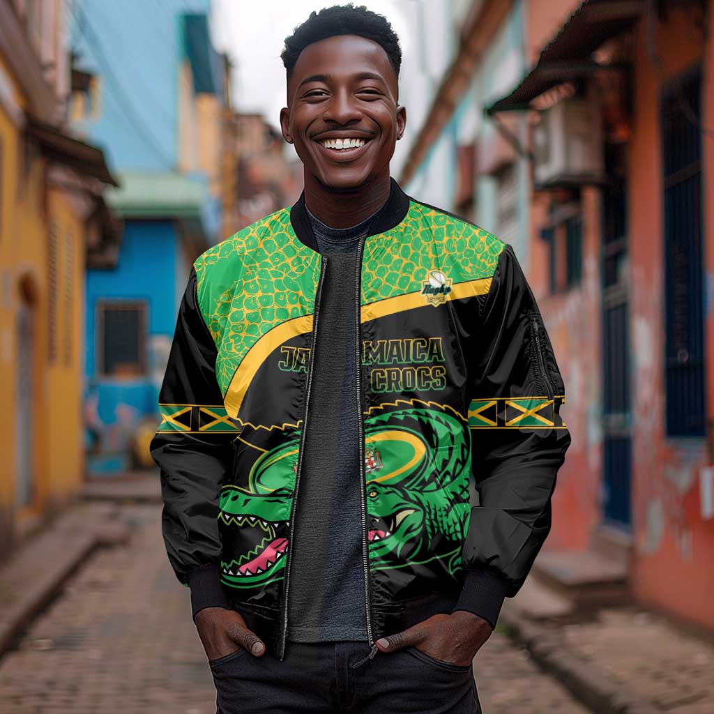 Jamaica Rugby Custom Sleeve Zip Bomber Jacket Go Champions - Pineapple Pattern