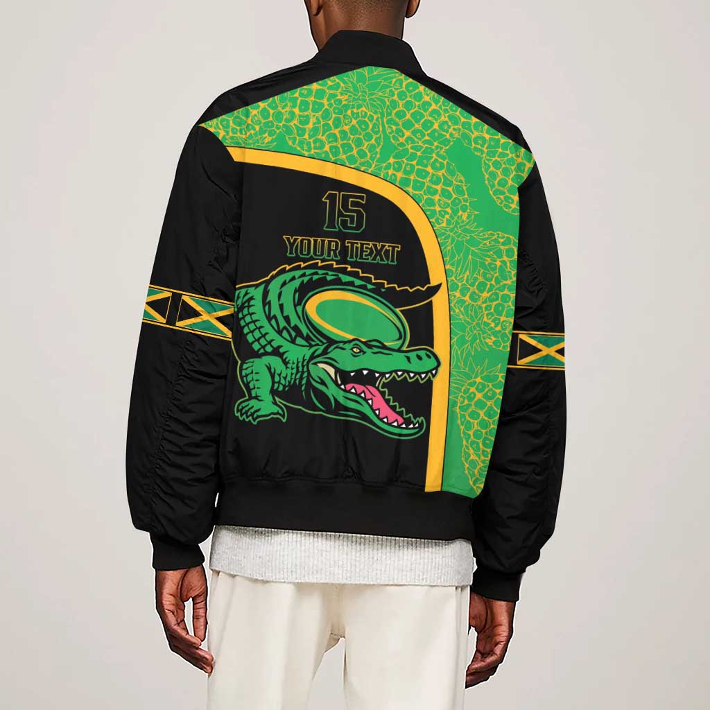 Jamaica Rugby Custom Sleeve Zip Bomber Jacket Go Champions - Pineapple Pattern