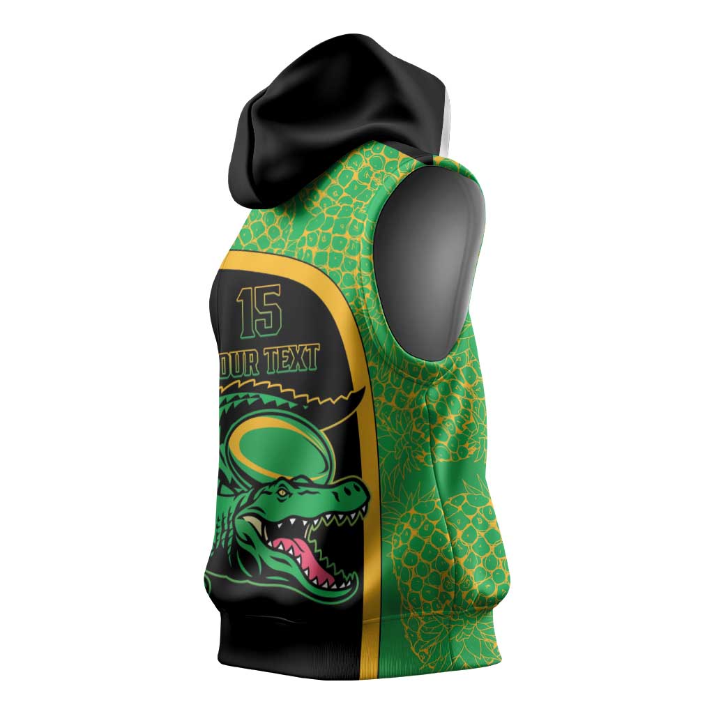 Jamaica Rugby Custom Sleeveless Hoodie Go Champions - Pineapple Pattern - African Pride