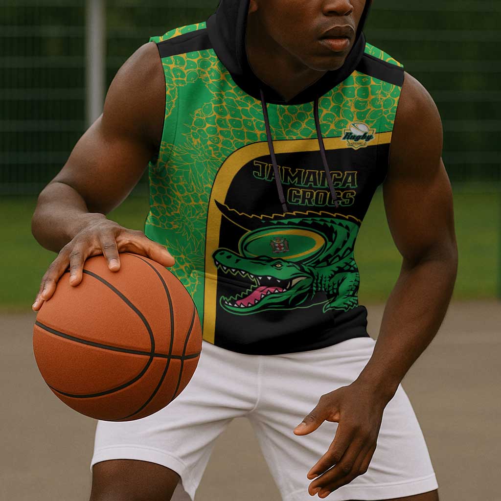 Jamaica Rugby Custom Sleeveless Hoodie Go Champions - Pineapple Pattern - African Pride