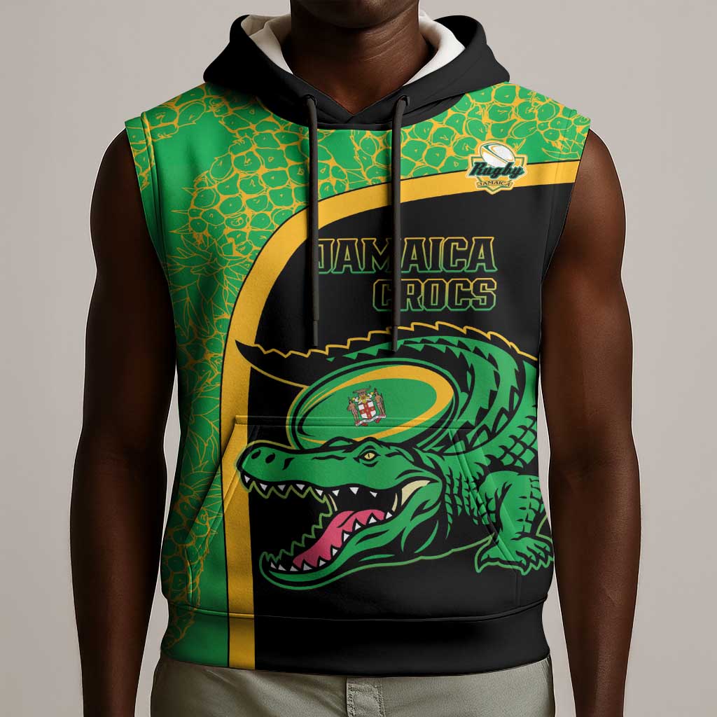 Jamaica Rugby Custom Sleeveless Hoodie Go Champions - Pineapple Pattern - African Pride