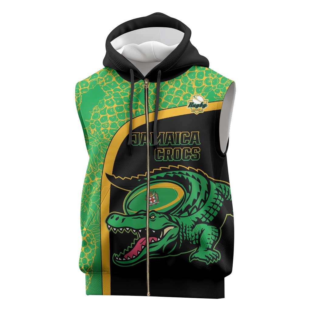 Jamaica Rugby Custom Sleeveless Zip Hoodie Go Champions - Pineapple Pattern - African Pride