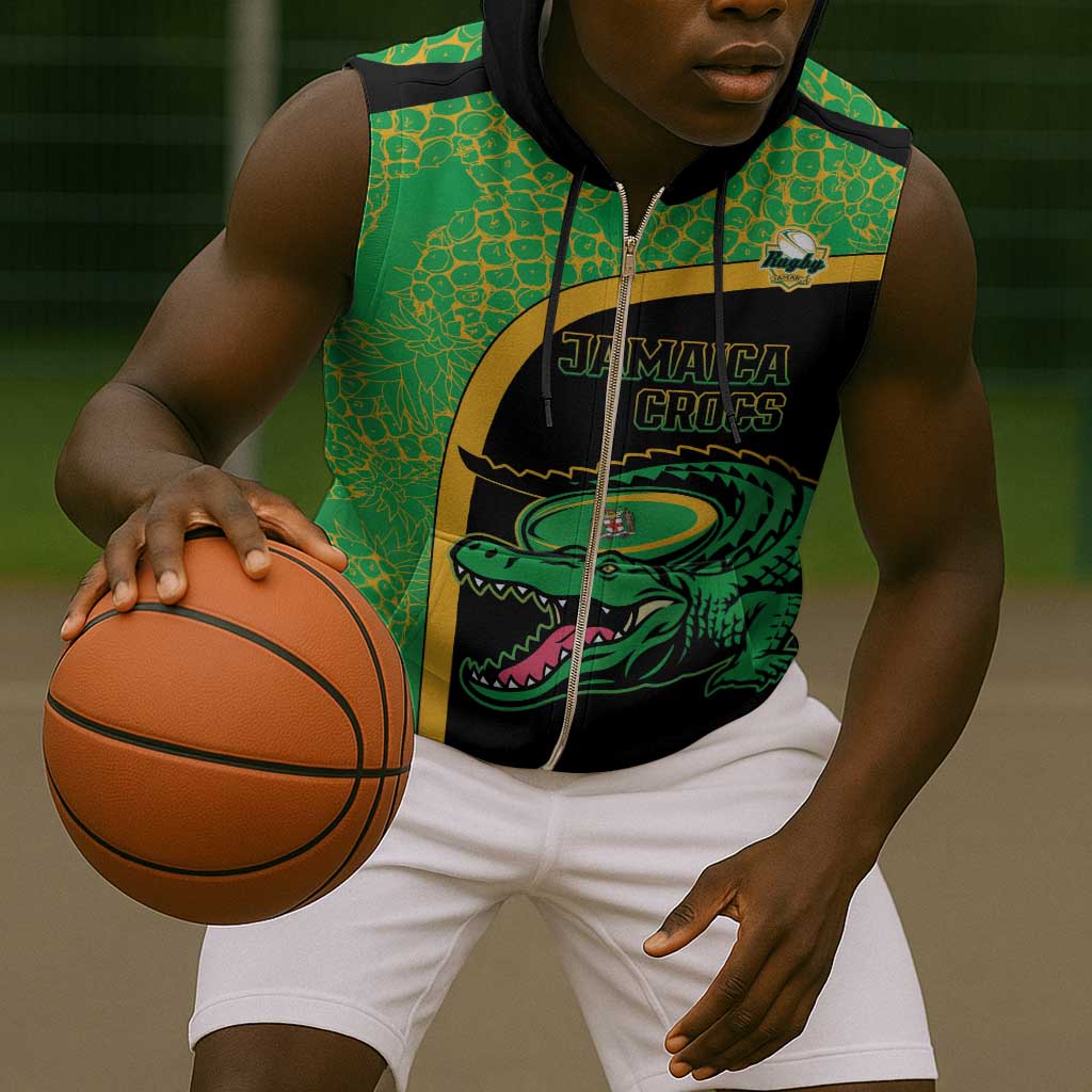 Jamaica Rugby Custom Sleeveless Zip Hoodie Go Champions - Pineapple Pattern - African Pride