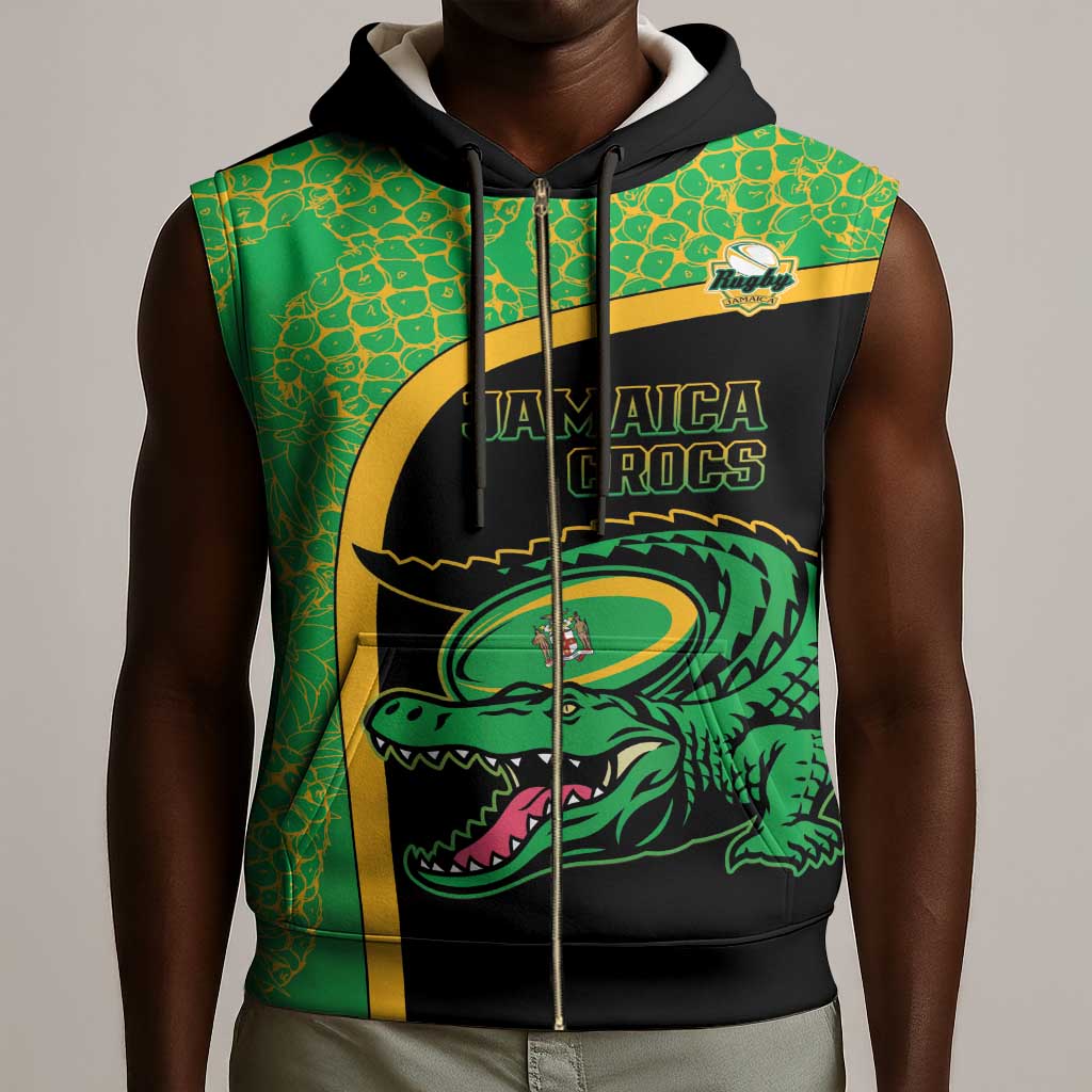 Jamaica Rugby Custom Sleeveless Zip Hoodie Go Champions - Pineapple Pattern - African Pride