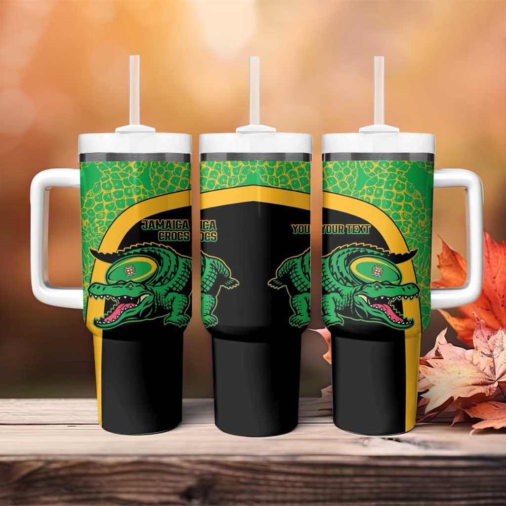 Jamaica Rugby Custom Tumbler With Handle Go Champions - Pineapple Pattern
