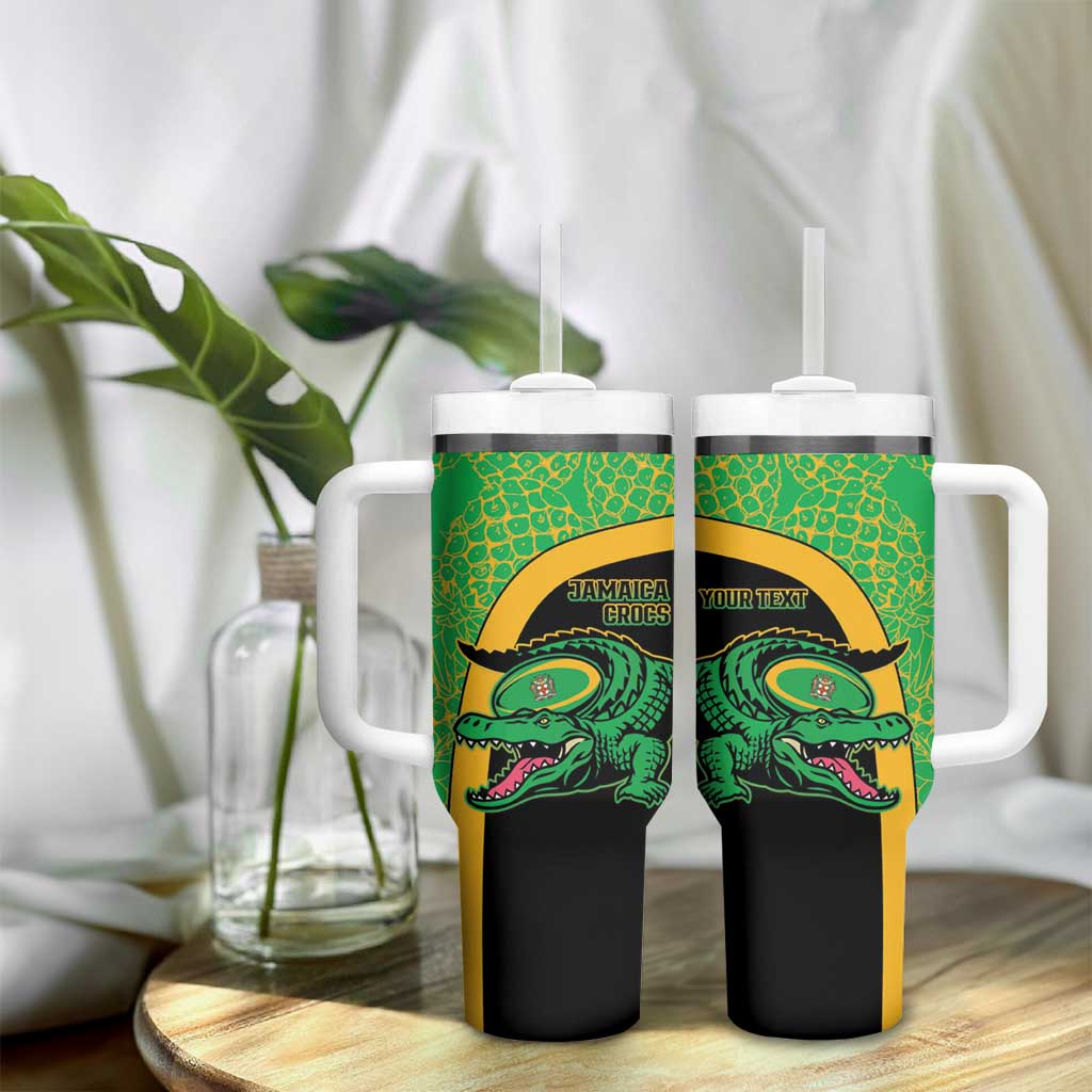 Jamaica Rugby Custom Tumbler With Handle Go Champions - Pineapple Pattern