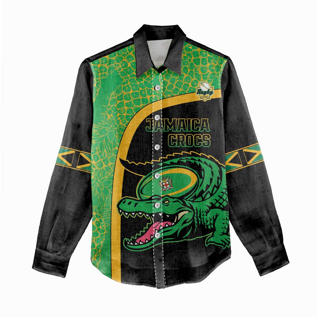 Jamaica Rugby Custom Women Casual Shirt Go Champions - Pineapple Pattern