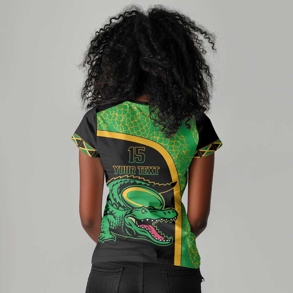 Jamaica Rugby Custom Women V-Neck T-Shirt Go Champions - Pineapple Pattern
