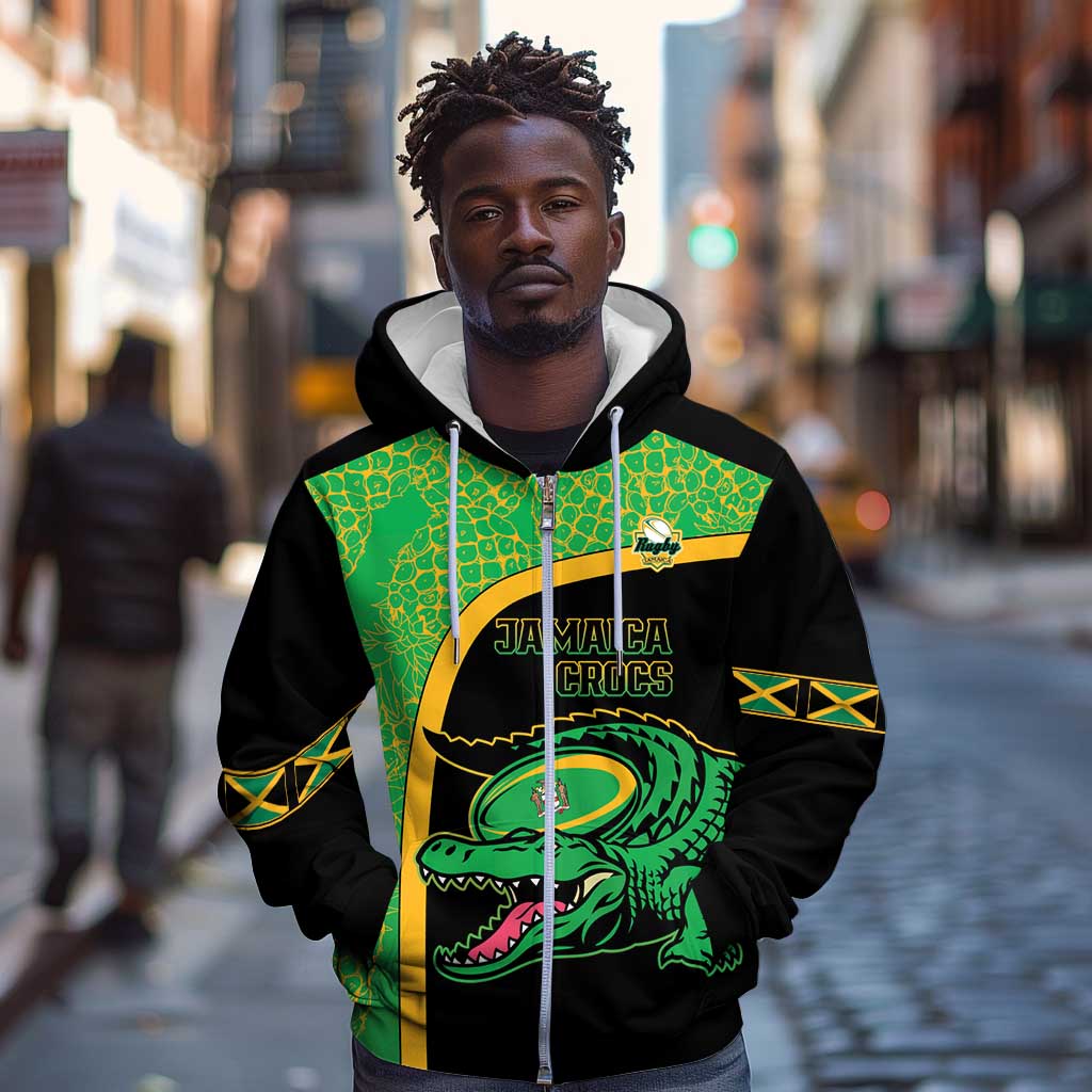 Jamaica Rugby Custom Zip Hoodie Go Champions - Pineapple Pattern