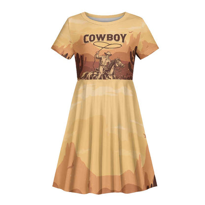 Black Cowboy Take Me Away Kid Short Sleeve Dress