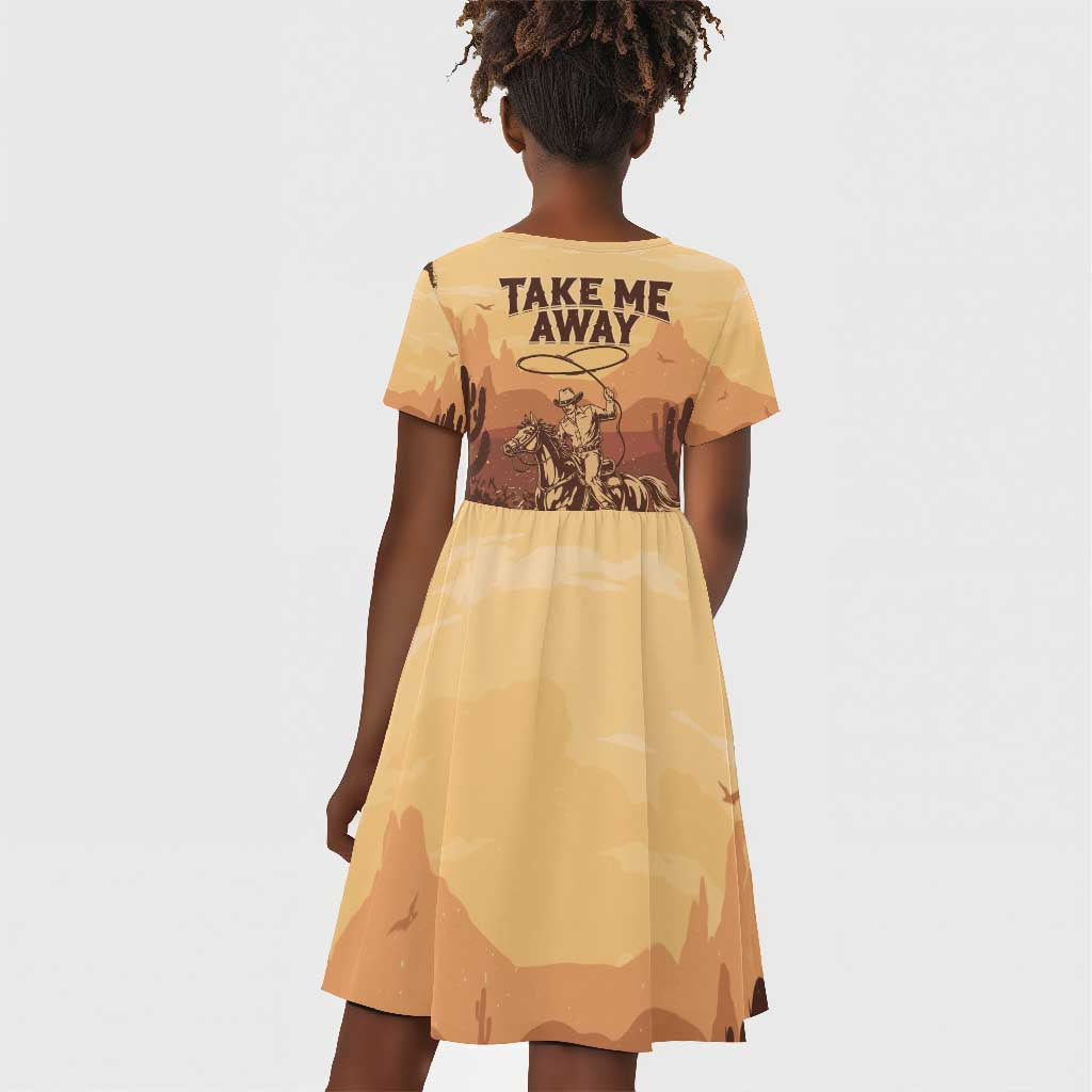 Black Cowboy Take Me Away Kid Short Sleeve Dress