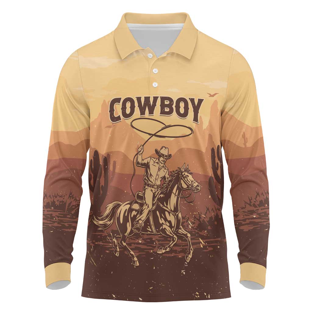 Black Cowboy Take Me Away Long Sleeve Polo Shirt