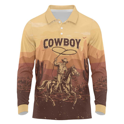 Black Cowboy Take Me Away Long Sleeve Polo Shirt