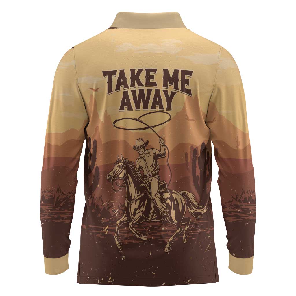 Black Cowboy Take Me Away Long Sleeve Polo Shirt