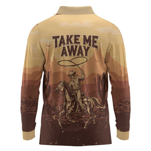 Black Cowboy Take Me Away Long Sleeve Polo Shirt