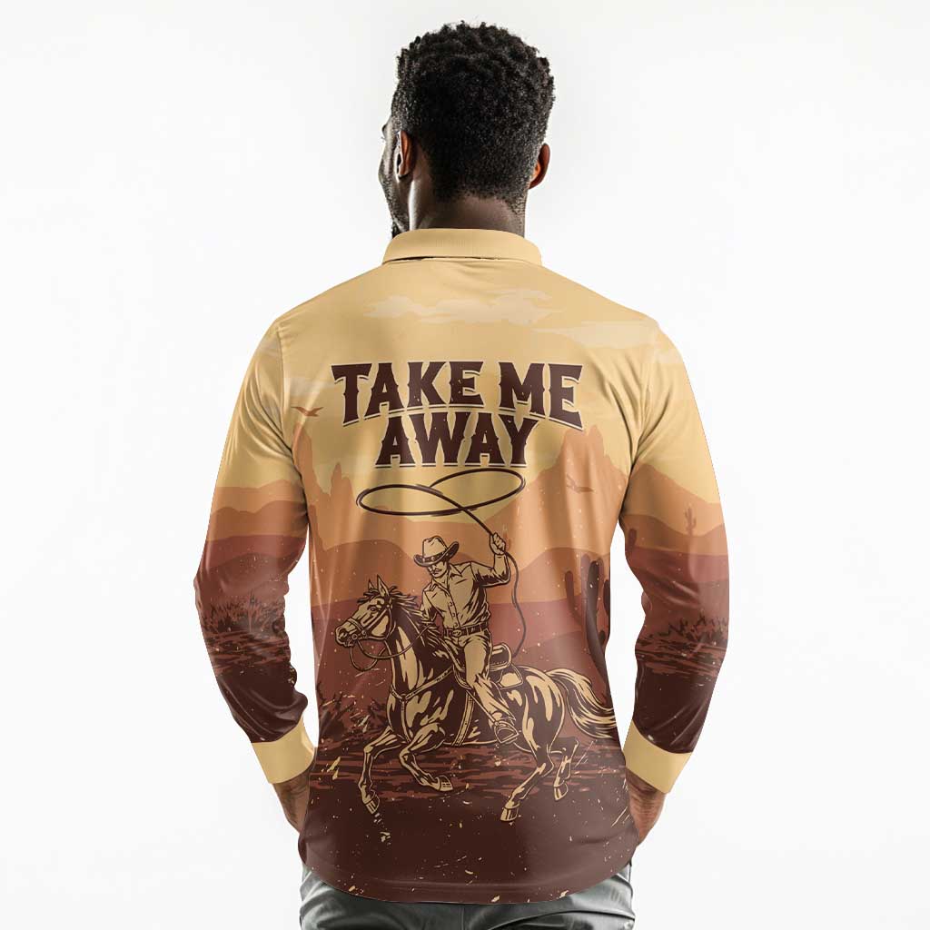 Black Cowboy Take Me Away Long Sleeve Polo Shirt